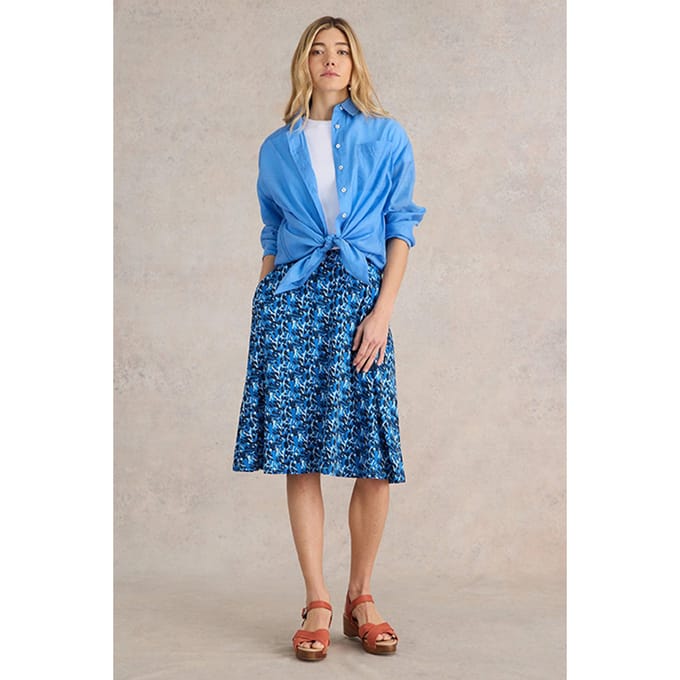 White Stuff Jade Eco Vero Jersey Skirt Blue Printed Größe: 20 | Midiröcke Outlet | Damen | Blau