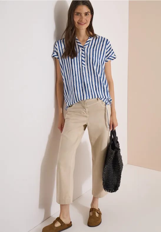 Blouse met afhangende schouders en strepen