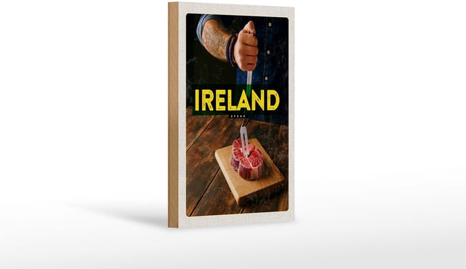 Holzschild Reise 12x18 cm Irland irländisches Hereford Steak