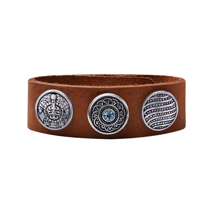 Quiges Dames Leren Armband Bruin met 3 Drukknopen Set 19.5 - 21.5cm - EBCMS327