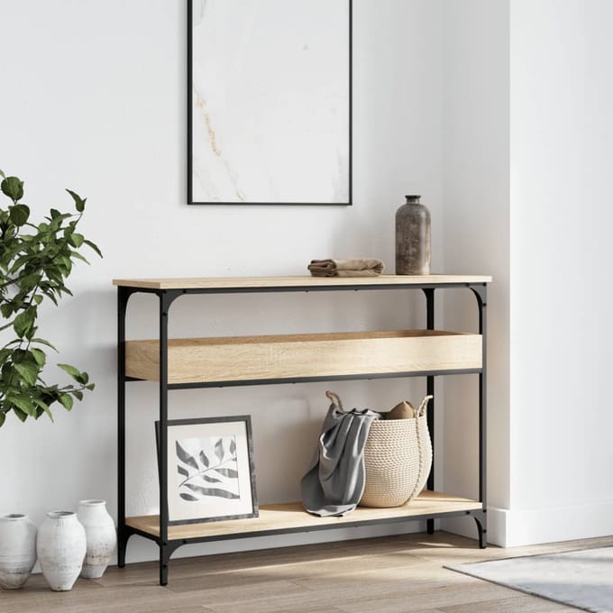 vidaXL - Consoletafel - met - plank - Sonoma - eiken - 100x29x75cm - bewerkt - hout
