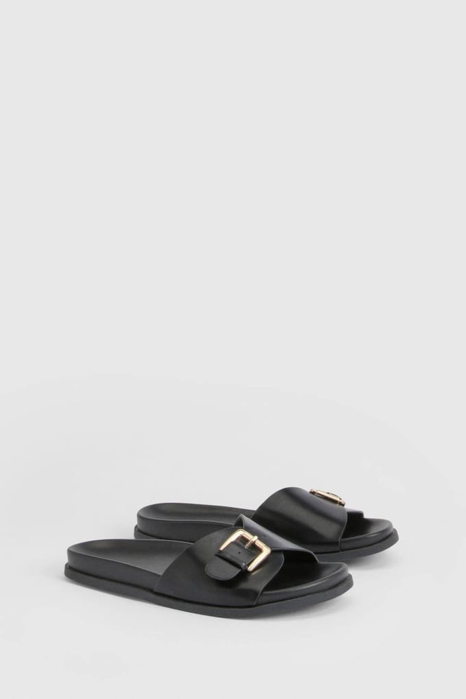 boohoo Dames Gespsluiting Platform Slippers | Black | Maat: 3