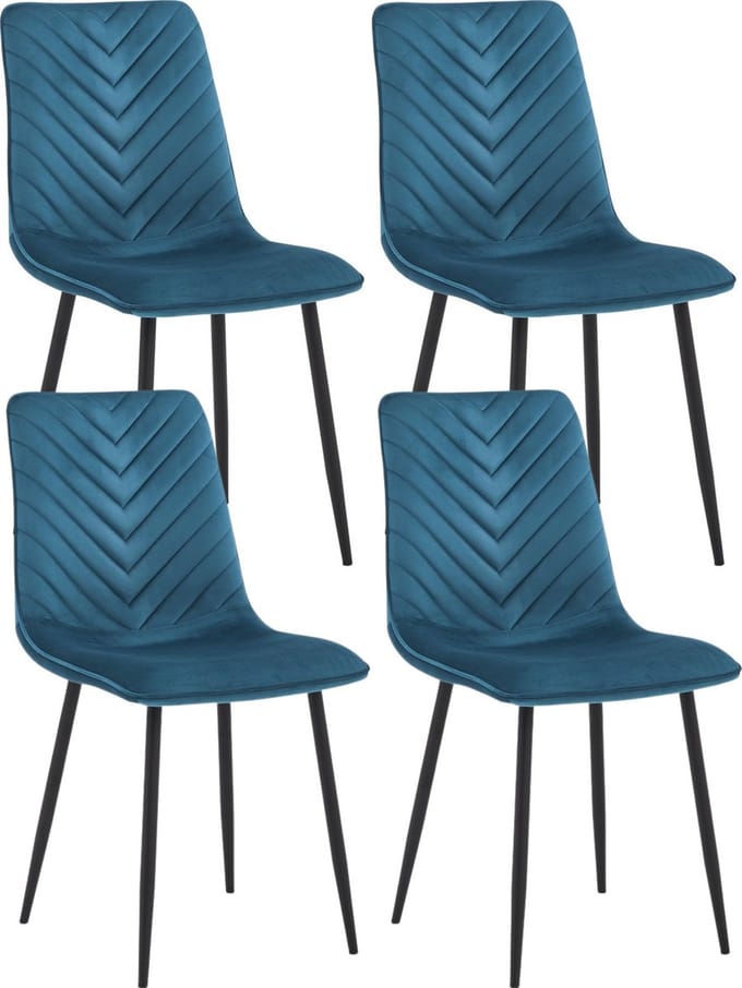 Colenis® - Senny Eetkamerstoel - Set Van 4 - Petrol - Fluweel - Industrieel - Eetkamerstoelen