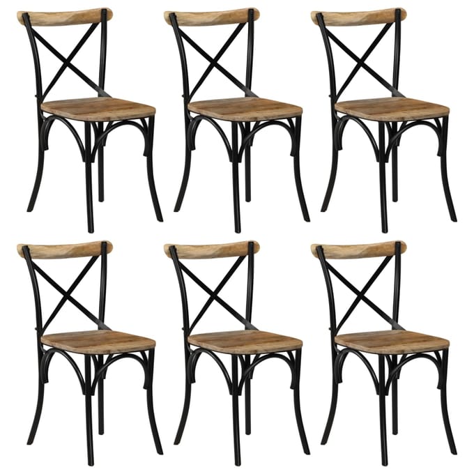 vidaXL - Kruisstoelen - 6 - st - massief - mangohout - zwart
