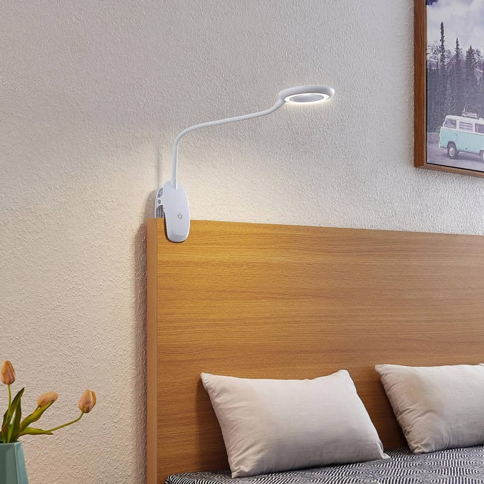 PRIOS - Klemlamp- met dimmer - 1licht - ABS, polycarbonaat - H: 51 cm - wit - Inclusief lichtbron