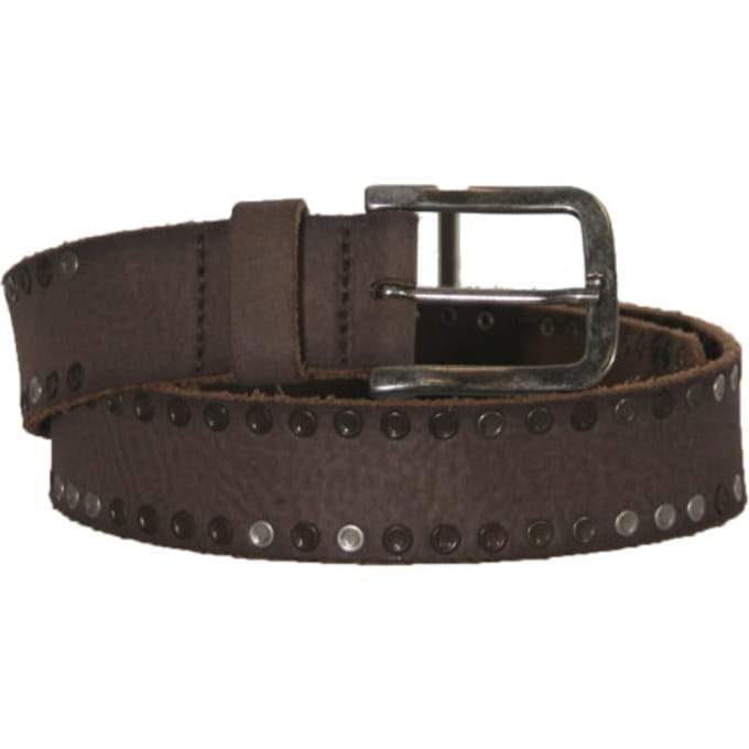Mens Belt - Riem - Heren - 85 - Bruin - Leer - 1472-studs