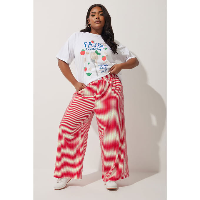Limited Collection Gestreepte Broek Met Wijde Pijpen En Boxertaille In Rood Size 48