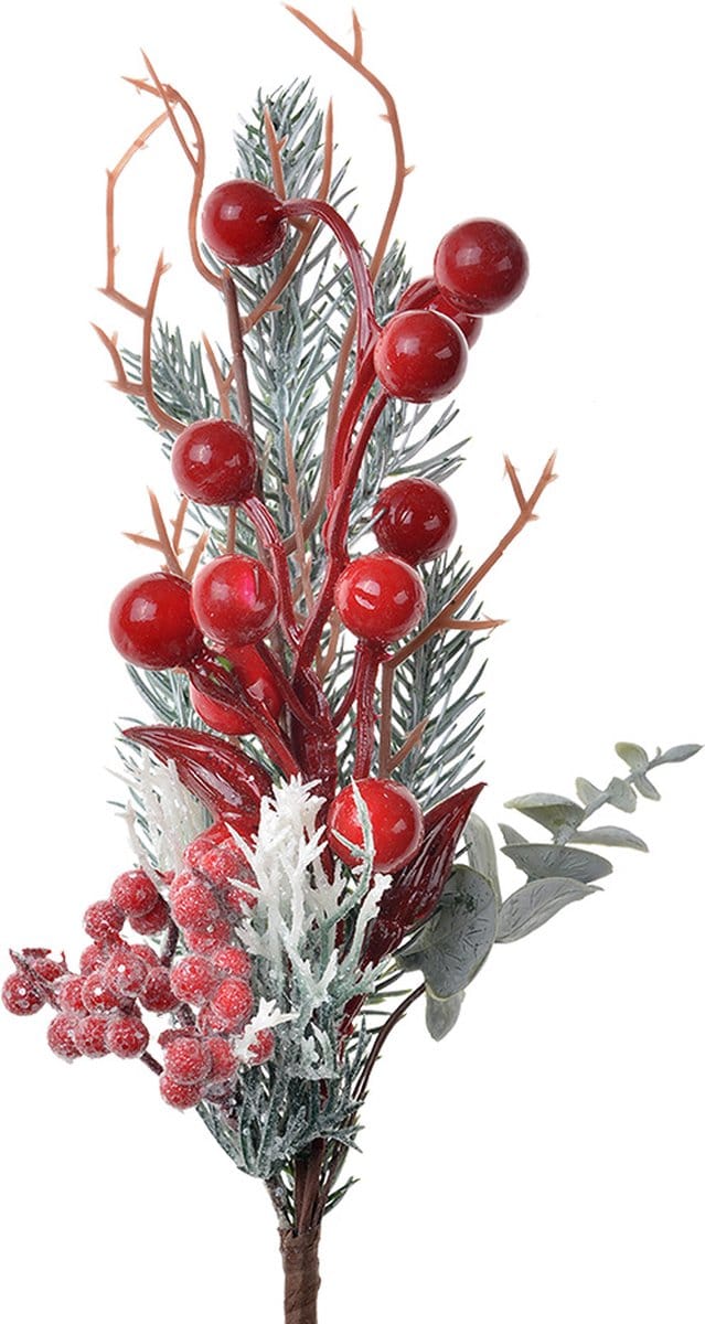 Clayre & Eef Decoratie Tak 27 cm Rood Groen Kunststof
