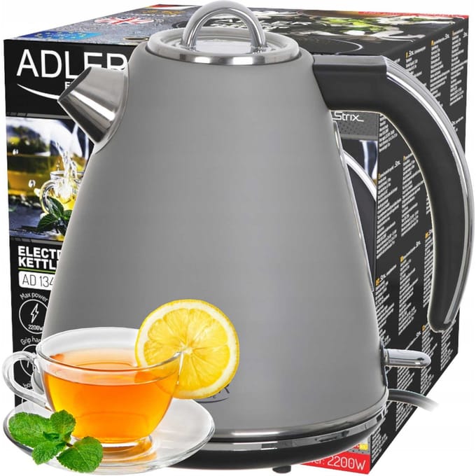 Adler AD 1343 - Stalen waterkoker - 1.5 liter - Strix - Grijs