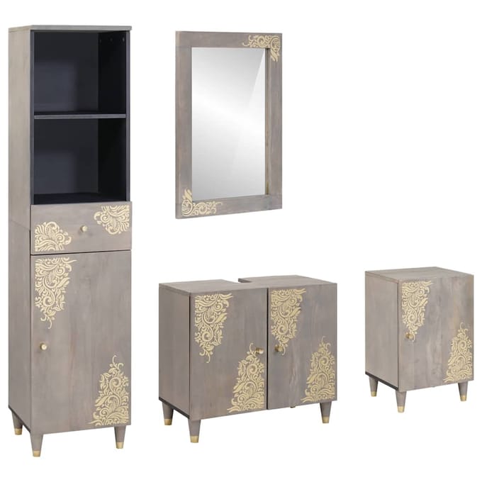 vidaXL - Badkamerkast - set - 4 - st - Grijs - Massief - Mango - Hout