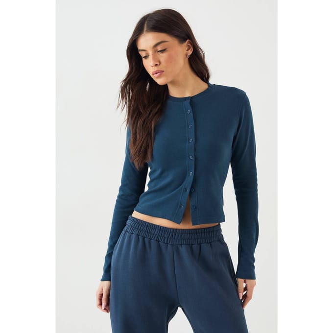 Dames DSGN Studio Doorknoop Ronde Hals Lange Mouw Top | Indigo | Maat: Medium