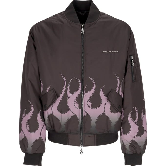 Flames Bomber Heren Bomberjack Zwart/paars