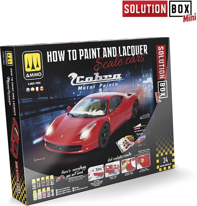 AMMO by Mig Jimenez Modelbouwdecoratie - MIG 7904 Hoe Verf en Lak je Modelbouw Auto#039 - Cobra Motor Paints - Solution Box Mini Effecten set