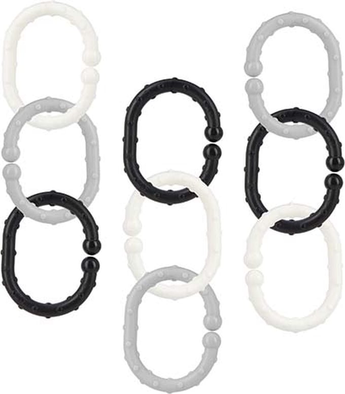Nûby - Kinderwagenketting - 18 stuks - zwart, wit & grijs
