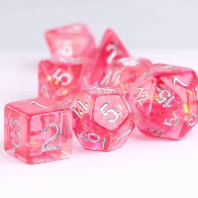 HOT Games dobbelstenen set rood kunststof 7-delig D4-D20 brick.