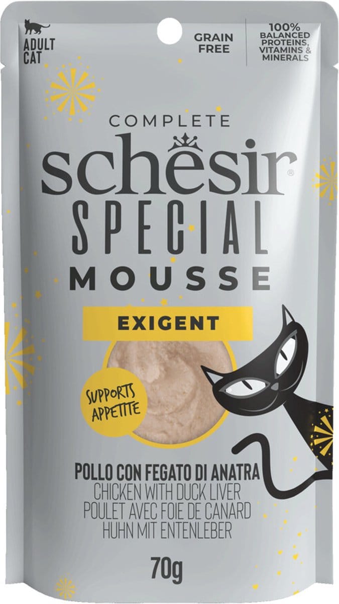 Schesir Special Cat Mousse Exigent Kip & Eendenlever - 12 x 70 gr - Voordeelverpakking