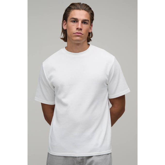 Essentieel Regular Fit Wafel T-shirt | White | Size Medium