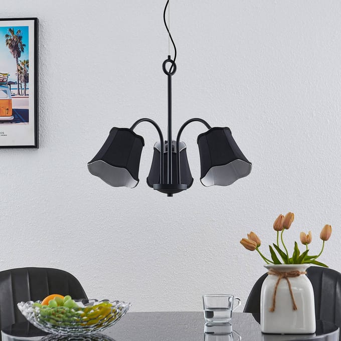Lucande - Hanglamp - 3lichts - stof, ijzer - H: 16 cm - E14 - zwart