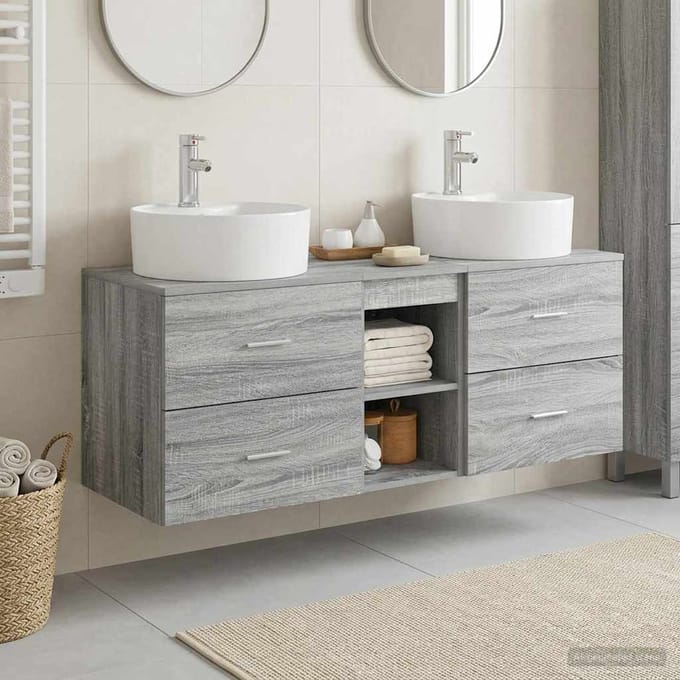 vidaXL - Badkamerkast - set - 3 - st - Grijs - Sonoma - 129 - x - 44,5 - x - 82 - cm
