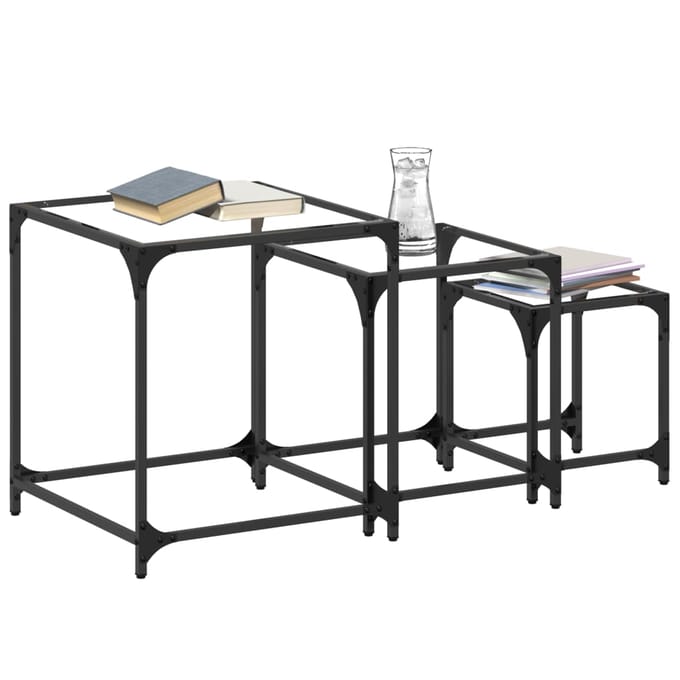 vidaXL - 3-delige - Tafeltjesset - met - transparant - glazen - blad - staal