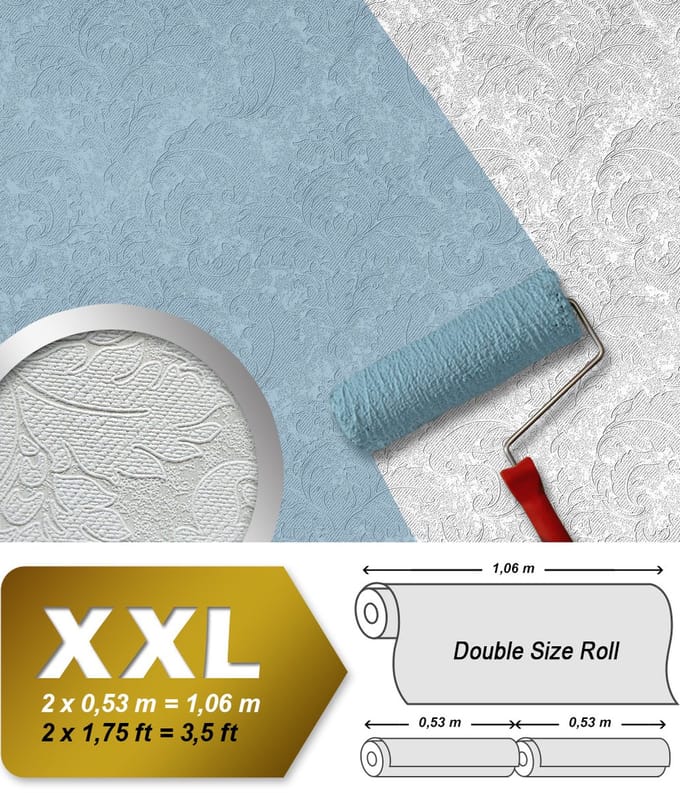 Bladeren behang EDEM 83006BR60 overschilderbaar vliesbehang gestructureerd met ornamenten mat wit 26,50 m2