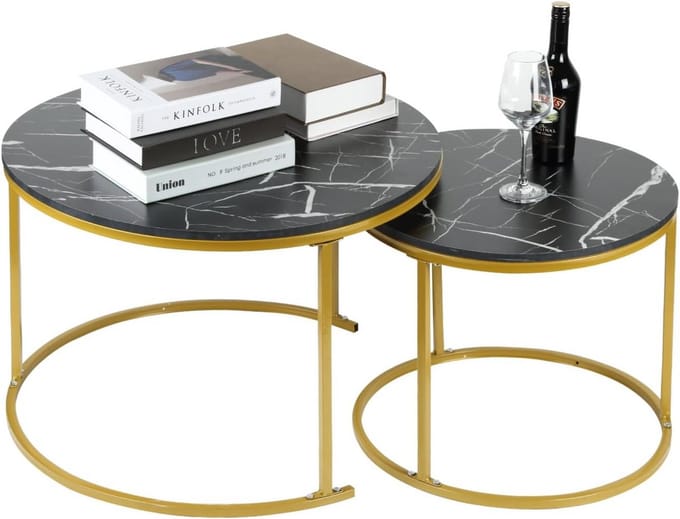 Set van 2 ronde uittrekbare salontafels met industrieel design