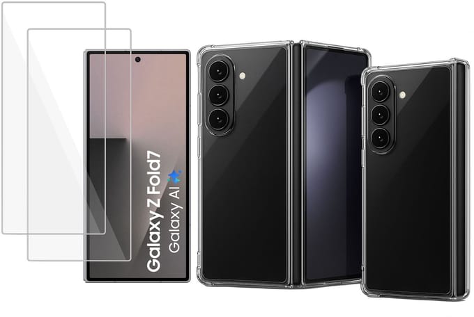 TechNow Hoesje + 2x Screenprotector geschikt voor Samsung Galaxy Z Fold 7 Hoesje Screenprotector - Tempered Glass - Extreme Shock Case Transparant