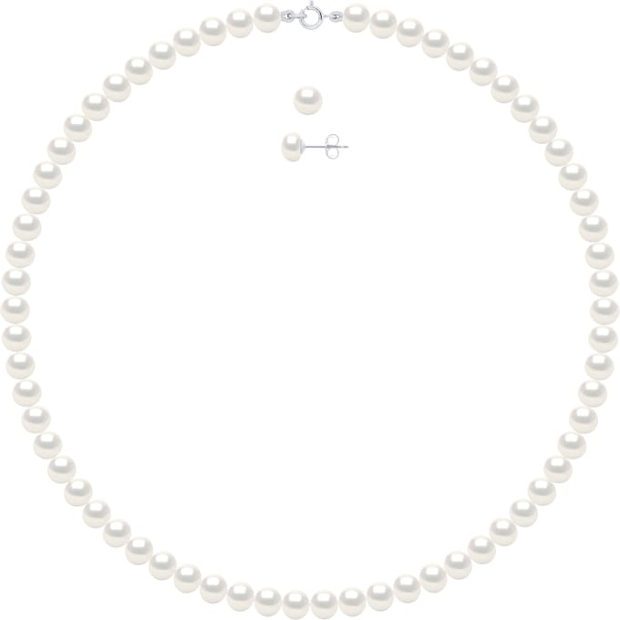 Set bestaande uit: Ketting van echte gekweekte zoetwaterparels semi rond 6-7 mm