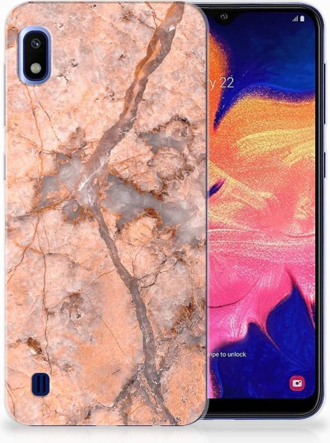 Samsung Galaxy A10 TPU Siliconen Hoesje Marmer Oranje