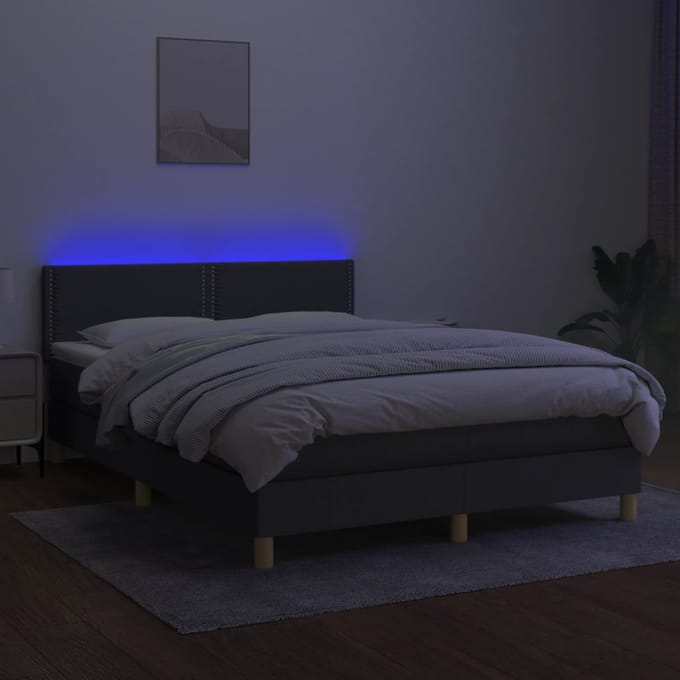 vidaXL - Boxspring - met - matras - en - LED - stof - donkergrijs - 140x200 - cm