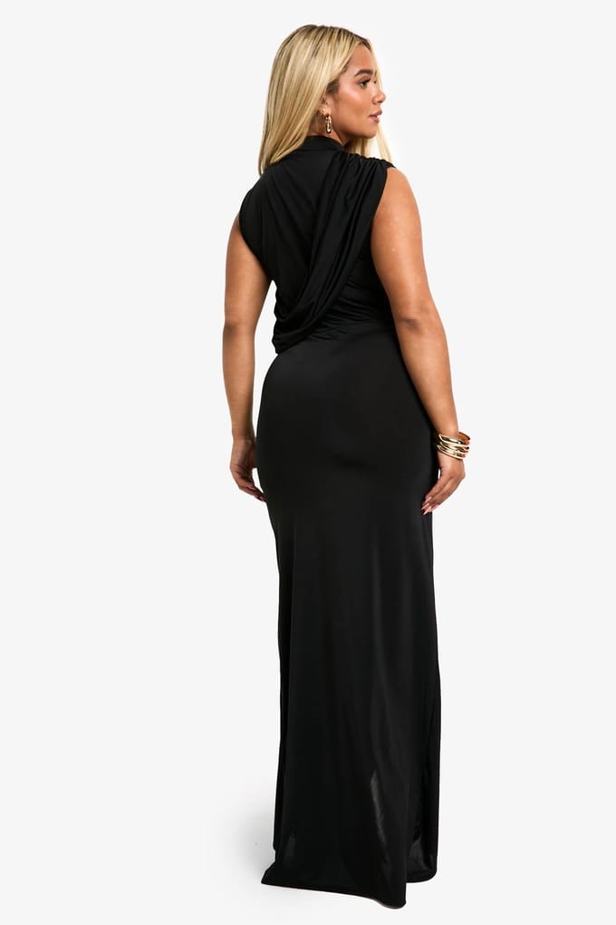 boohoo Dames Plus Slinky Wrap Detail Maxi-jurk | Zwart | Maat: 52
