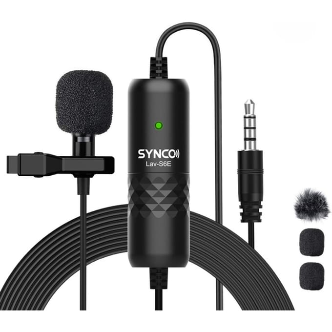 SYNCO Lav-S6E Professionele Lavalier Microfoon Clip-on Omnidirectionele Condensator Reversmicrofoon zwart