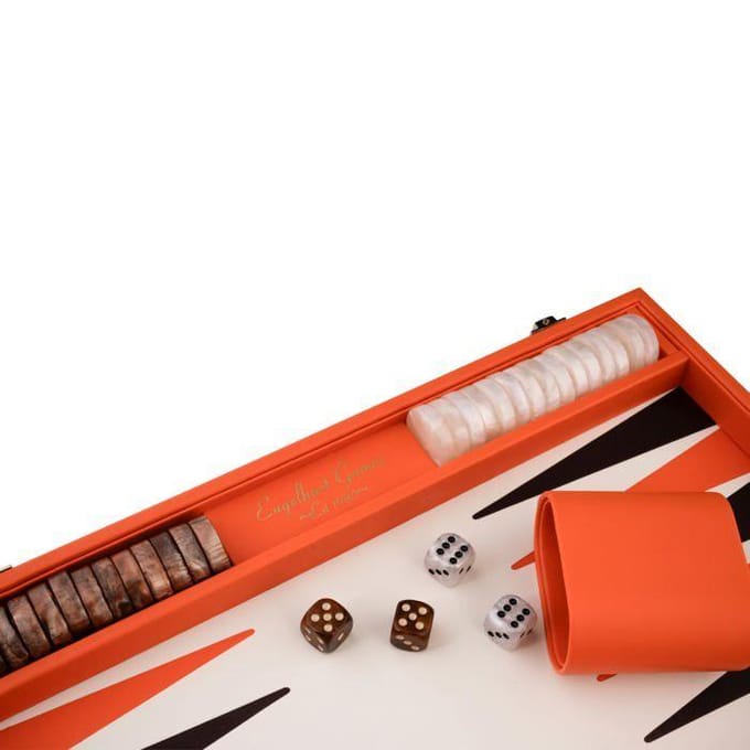 Backgammon 18" oranje in kunstlederen koffer - Longfield