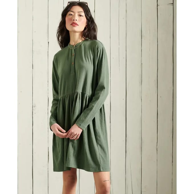 Superdry Jersey Mini Korte Jurk Met Lange Mouwen Groen L Vrouw