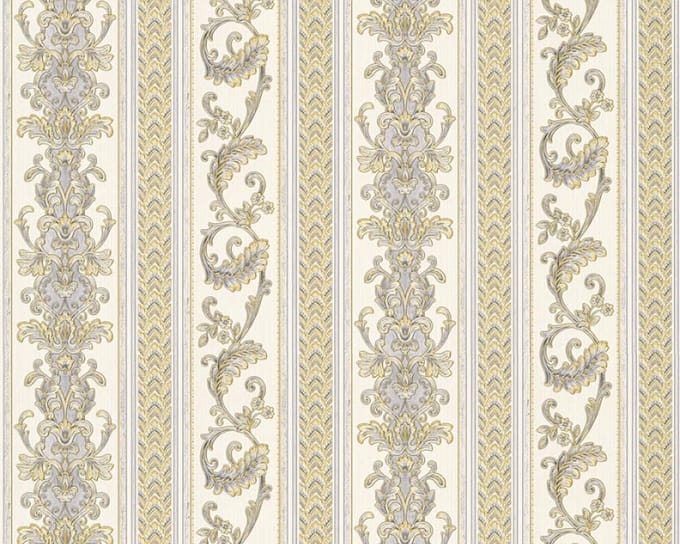 TRADITIONEEL STREPEN BEHANG | Klassiek - blauw creme geel - A.S. Création Hermitage 10