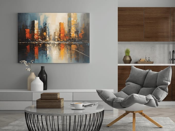 Canvas Schilderij - Abstract - Stad - Wanddecoratie - 90x60x2 cm