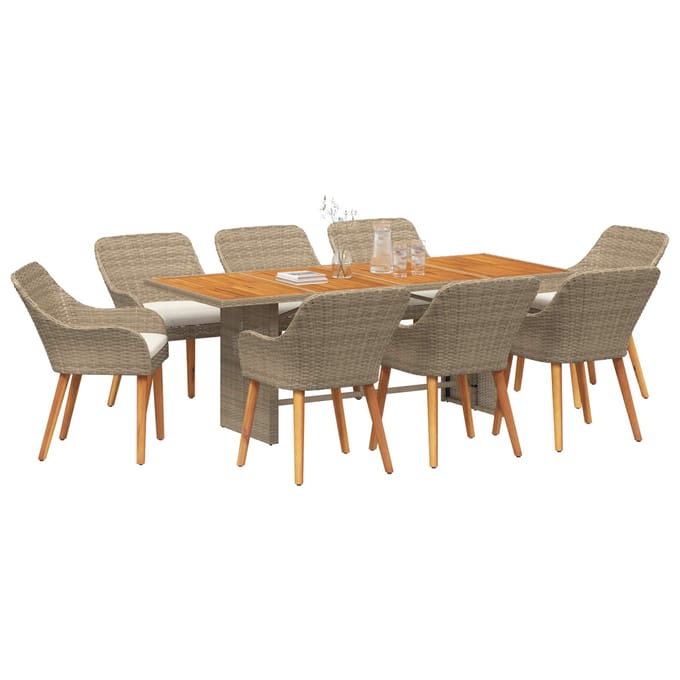 vidaXL - Tuin - Eettafel - Set - 9 - st - Beige - poly - rattan