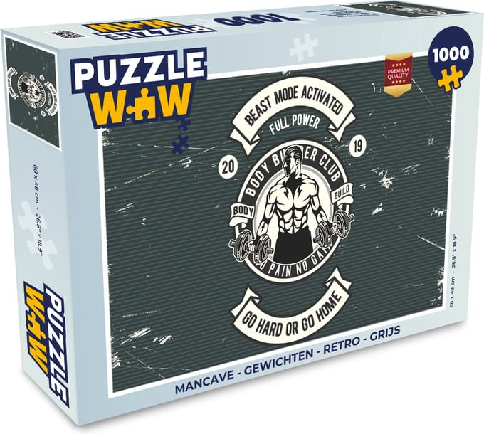 Puzzel Mancave - Gewichten - Retro - Grijs - Legpuzzel - Puzzel 1000 stukjes volwassenen