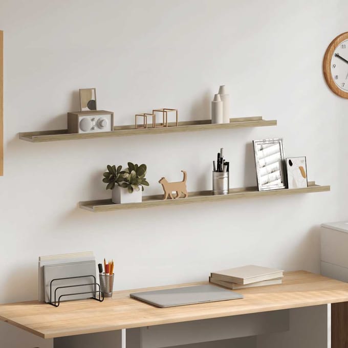 vidaXL - Wandschappen - 2 - st - 100x9x3 - cm - wit - en - sonoma - eikenkleurig
