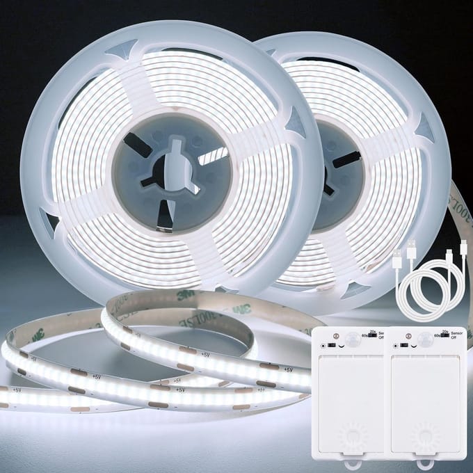 LED Strip met Bewegingssensor - Oplaadbare COB LED Stripverlichting (6000K Koudwit, 2m, 640 LEDs, 2 Stuks)