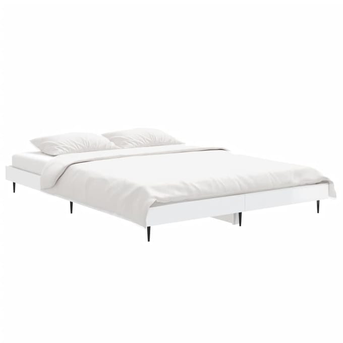 vidaXL - Bedframe - bewerkt - hout - hoogglans - wit - 135x190 - cm