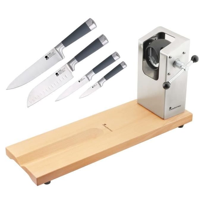 Porte-jambon BERGNER Masterpro 62 x 19,5 x 3,3 cm avec jeu de 4 couteaux de cuisine San Ignacio Masterpro