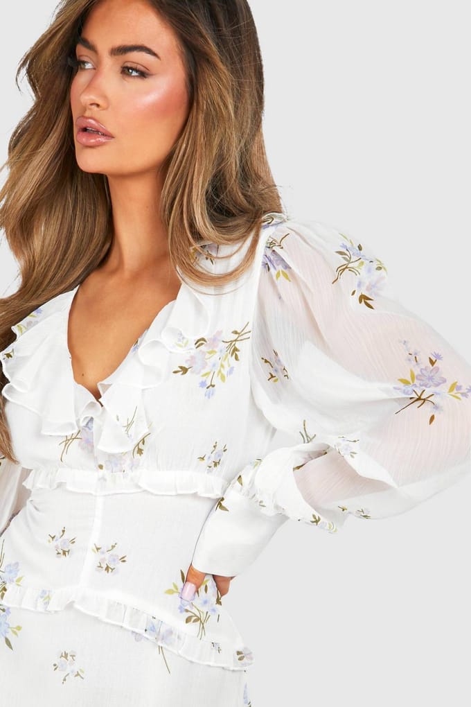 boohoo Dames Florale Chiffon Ruffle Minijurk | Bloemen | Maat: 44