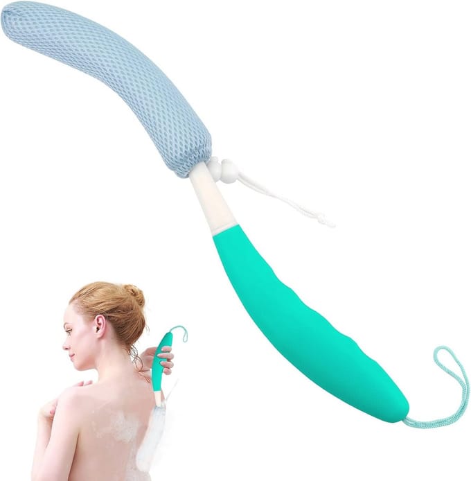 Exfoliërende Doucheborstel voor een Gladde Huid – Handige Gebogen Terug Scrub Borstel met Lang Handvat