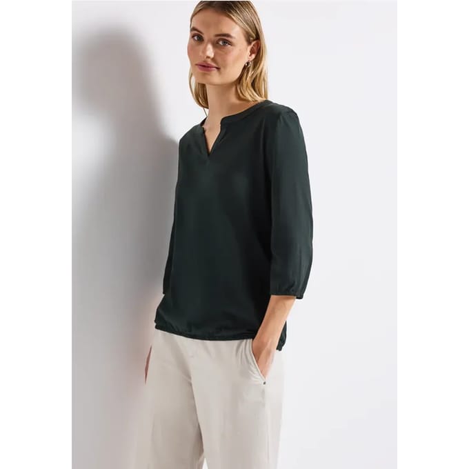 Shirt van jersey met gespleten hals
