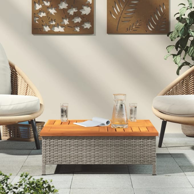 vidaXL - Tuintafel - 70x70x25 - cm - poly - rattan - en - acaciahout - grijs