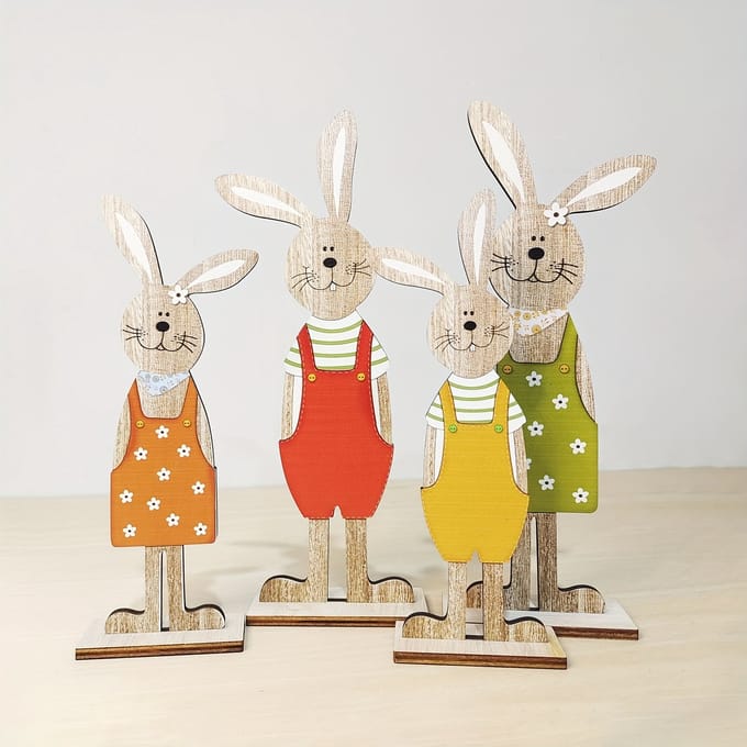 Livé® Houten Paas Konijn Decoratie – Set van 4 – 2D Muur