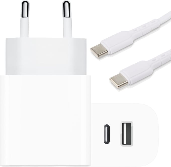 Usb-C Adapter 20w - 1 Meter - Usb-C naar usb-C - Snellader - Oplader - 2 Poorten - Set