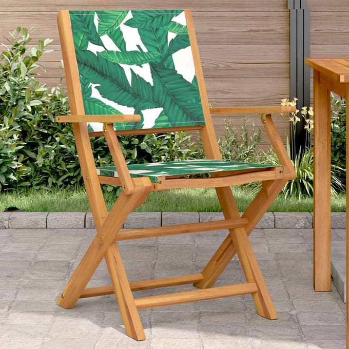 vidaXL - Inklapbare - stoelen - 2 - st - bladpatroon - massief - acaciahout - en - stof