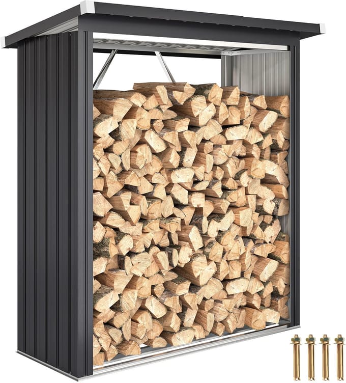 4goodz Houtopslag Gegalvaniseerd Staal met Schuin dak – 66x150x150 cm